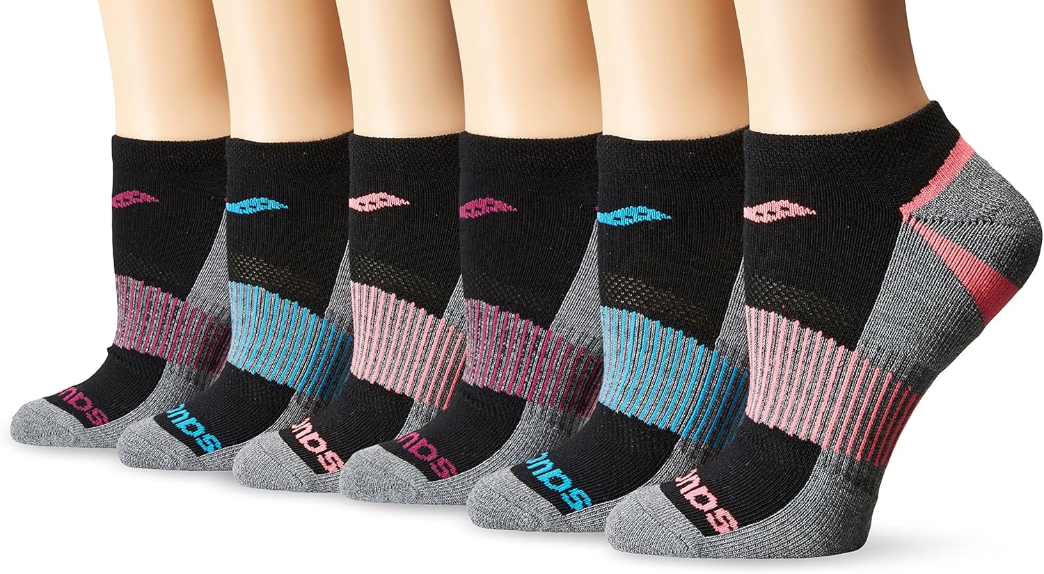 saucony 女士 6 双装隐形运动袜 黑色混色 9-11 sock/5-10 shoe